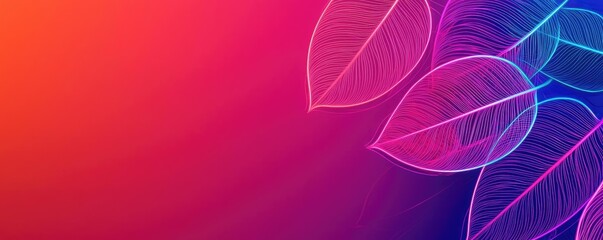 Poster - Rose leaves abstract background concept. Colorful gradient background with outlined leaves for creative design projects.