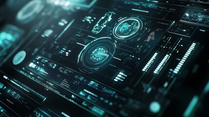 Poster - abstract technology ui futuristic concept hud interface hologram elements of digital data chart, communication, computing and circle percent vitality innovation on hi tech future design background