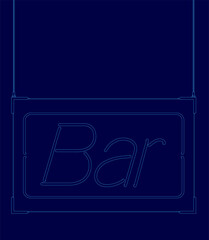 Poster - Blue sign with the word BAR written in letters. The sign is hanging from a blue background