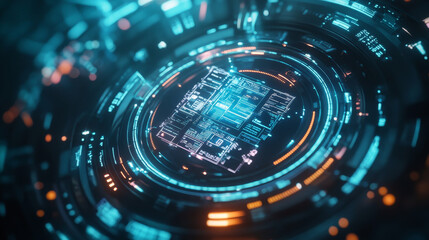 Poster - abstract technology ui futuristic concept hud interface hologram elements of digital data chart, communication, computing and circle percent vitality innovation on hi tech future design background