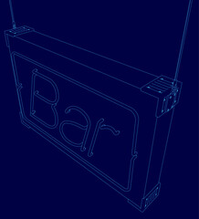 Poster - Blue sign with the word BAR written on it. The sign is hanging from a blue background