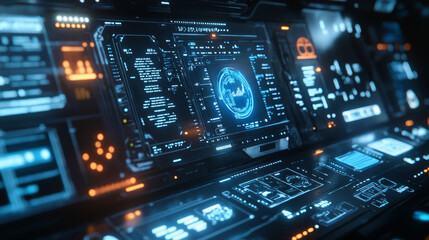 Poster - abstract technology ui futuristic concept hud interface hologram elements of digital data chart, communication, computing and circle percent vitality innovation on hi tech future design background
