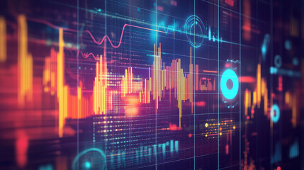 Poster - abstract technology ui futuristic concept hud interface hologram elements of digital data chart, communication, computing and circle percent vitality innovation on hi tech future design background