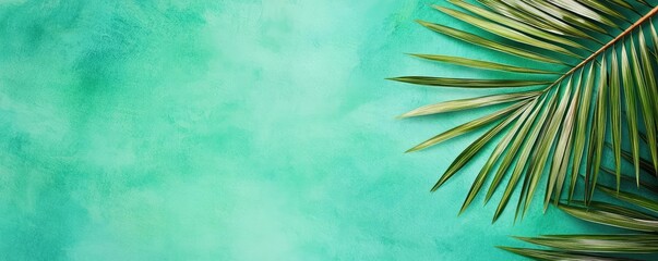 Poster - Palm leaves abstract background concept. Vibrant green backdrop with a tropical palm leaf for a refreshing aesthetic.