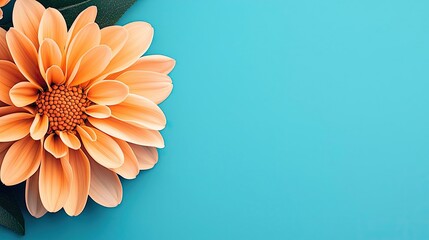 Poster - Daisy floral abstract background idea. A stunning orange flower on a vibrant turquoise background, symbolizing beauty and life.