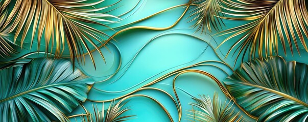 Aufkleber - Palm leaves abstract background concept. Vibrant tropical leaves create a stylish background with rich textures and colors.