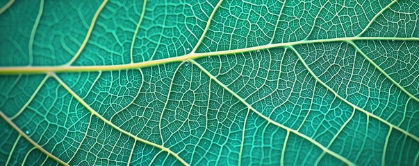 Poster - Palm leaves abstract background concept. Detailed macro shot of a vibrant green leaf showcasing unique veins and textures.