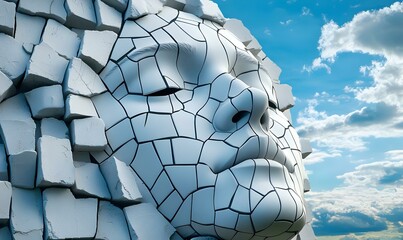 Poster - Mosaic Face Creation, Intricate arrangement of colorful shapes forming a stylized human visage, showcasing artistic expression and creativity
