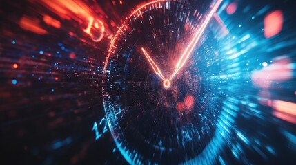 Wall Mural - abstract clockwork vortex through time and space digital art neon lights