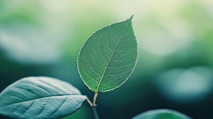 Poster - Rose leaves abstract background concept. A close-up view of a single green leaf with soft focus background for nature enthusiasts.