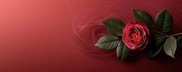 Fototapete - Rose leaves abstract background concept. A beautiful red rose on a subtle smoky background, symbolizing love and passion.