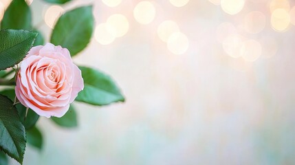 Poster - Rose leaves abstract background concept. A delicate pink rose blooming with soft bokeh background, symbolizing beauty and love.
