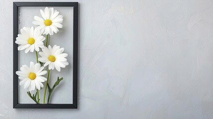 Poster - Daisy floral abstract background idea. Beautiful daisy flowers arranged in a black frame against a soft background.