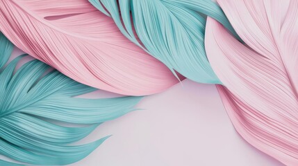 Aufkleber - Palm leaves abstract background concept. Colorful paper leaves in pink and teal create a vibrant, artistic background.