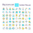 © bsd studio - Water reuse RGB color icons set. Natural liquid sources sustainable consumption. Quality management and control. Isolated vector illustrations. Simple filled line drawings collection. Editable stroke