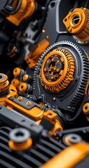 Poster - Intricate Robotic Components in a High-Tech Factory, showcasing advanced machinery and precision engineering in a modern industrial setting