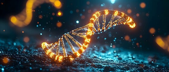 Poster - Glowing DNA Double Helix, intricate strands illuminated, vibrant colors showcasing molecular structure, symbolizing life and genetic diversity.