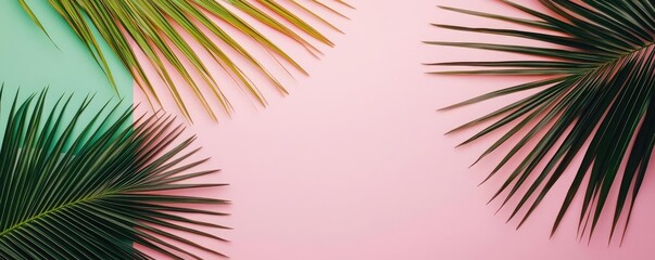 Aufkleber - Palm leaves abstract background concept. Colorful palm leaves against a pastel background create a vibrant tropical feel.