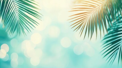 Poster - Palm leaves abstract background concept. Beautiful palm leaves against a soft, blurred background creating a tropical vibe.