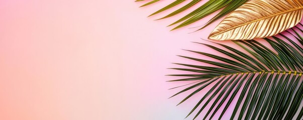 Poster - Palm leaves abstract background concept. A vibrant display of palm leaves against a soft gradient background, perfect for summer.