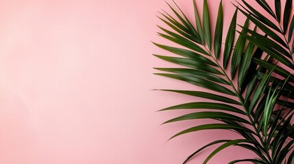 Aufkleber - Palm leaves abstract background concept. A vibrant green palm leaf contrasted against a soft pink background.