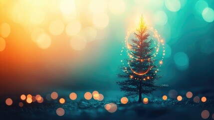 Poster - Pine tree abstract background idea. A beautifully decorated Christmas tree with glowing lights and a mystical ambiance.