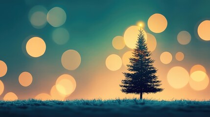 Poster - Pine tree abstract background idea. A beautiful Christmas tree adorned with colorful lights against a bokeh background.