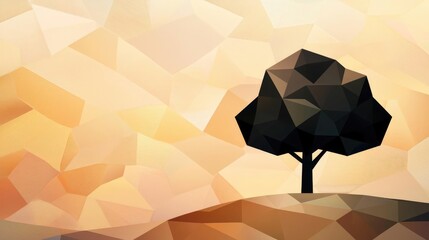 Poster - Plane tree abstract background idea. Abstract geometric tree silhouette against a soft, warm background in pastel tones.