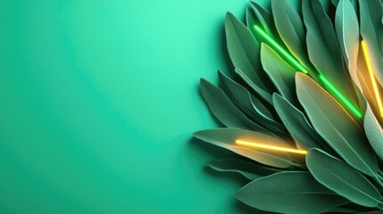 Aufkleber - Sage leaves abstract background concept. Vibrant green leaves with glowing accents create a dynamic and fresh visual.