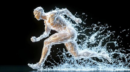 Poster - Dynamic digital human figure in motion, representing the fusion of technology and human potential, embodying progress and innovation.