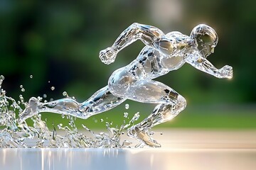 Poster - Dynamic digital figure in motion, representing the fusion of technology and human potential, embodying progress and innovation.