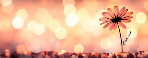 Poster - Daisy floral abstract background idea. A delicate flower stands tall against a shimmering, colorful bokeh background.