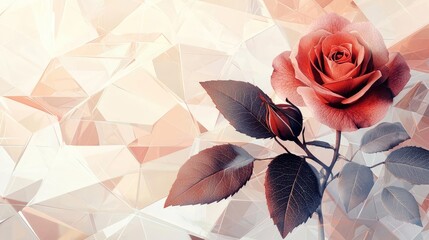 Poster - Rose leaves abstract background concept. A stunning rose against a soft, abstract background with geometric shapes and warm tones.