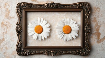 Poster - Daisy floral abstract background idea. Delicate daisy floral art framed on a textured wall showcasing natural elegance.