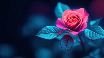 Poster - Rose leaves abstract background concept. A vibrant, stunning rose with luminous petals against a dreamy, dark background.