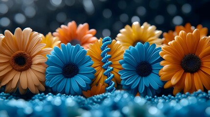 Poster - DNA strand intertwined with colorful flowers, representing the fusion of science and nature in a vibrant, harmonious display.