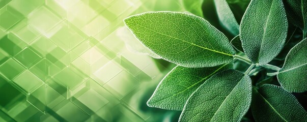 Poster - Sage leaves abstract background concept. Vibrant green leaves on a blurred background, symbolizing nature and freshness.
