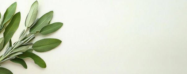 Poster - Sage leaves abstract background concept. A serene close-up of green leaves on a minimalistic background for natural aesthetics.