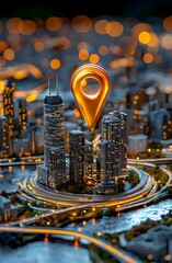 Poster - geofencing innovation, a vibrant miniature cityscape showcasing advanced geofencing technology with 