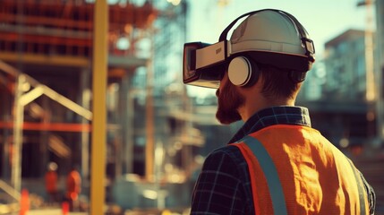 Fototapete - Construction professionals engage with virtual reality tools to visualize new real estate projects.
