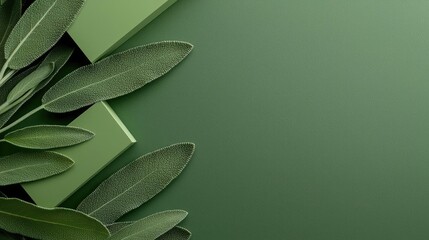 Poster - Sage leaves abstract background concept. Elegant green leaves arranged beautifully against a soft green background.