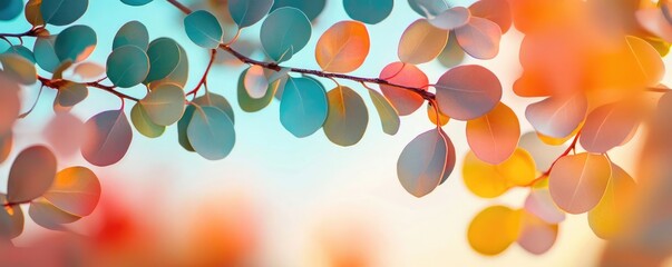 Fototapete - Plane tree abstract background idea. Colorful leaves create a serene, dreamy atmosphere in soft, diffused light.