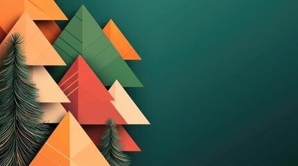 Poster - Pine tree abstract background idea. Modern geometric art featuring colorful triangular shapes and stylized trees.