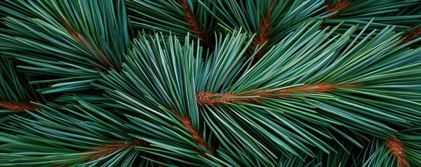 Poster - Pine tree abstract background idea. Close-up view of vibrant green pine needles with a textured surface.