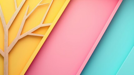 Poster - Plane tree abstract background idea. Colorful abstract background with layered shapes and tree silhouette in vibrant tones.