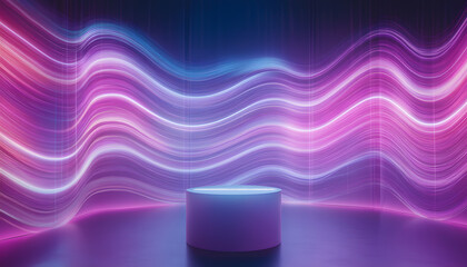 Poster - Dynamic light waves display modern gallery visual art installation futuristic setting close-up view creative expression