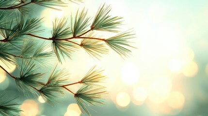 Poster - Pine tree abstract background idea. Close-up of pine branches against a soft bokeh background, evoking calm and nature.