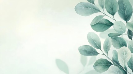 Poster - Sage leaves abstract background concept. A serene background featuring delicate green leaves against a soft pastel backdrop.