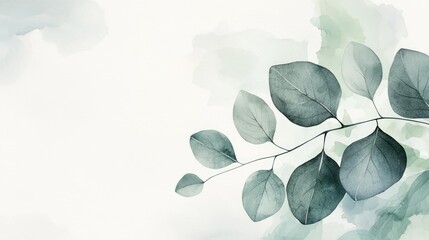 Poster - Sage leaves abstract background concept. Elegant watercolor leaves create a serene and calming ambiance for relaxation.