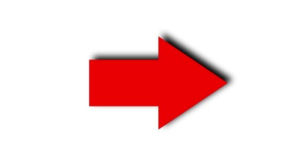 Fototapete - Right Arrow sign symbol with shadow animation on white background, red color cartoon arrow pointing right 4K animated image video overlay elements